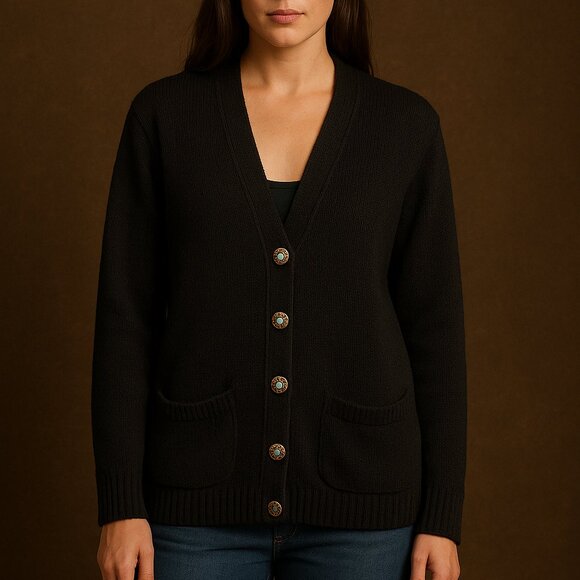 Lauren Ralph Lauren Black Knit Button Cardigan Sweater Womens Size X-Large - Picture 1 of 6